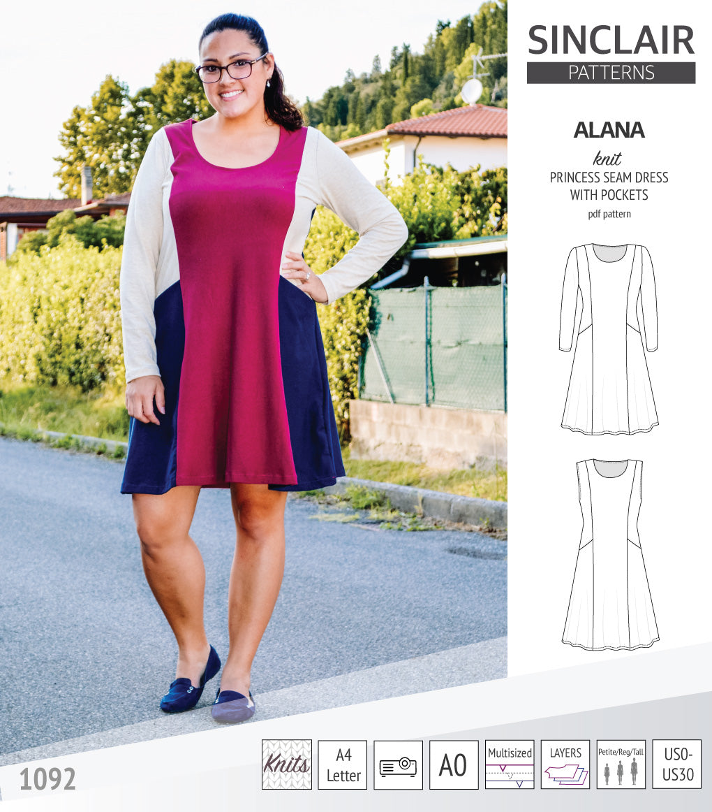 Alana Pattern Alana princess seam knit dress with pockets pdf sewing pattern (PDF ...