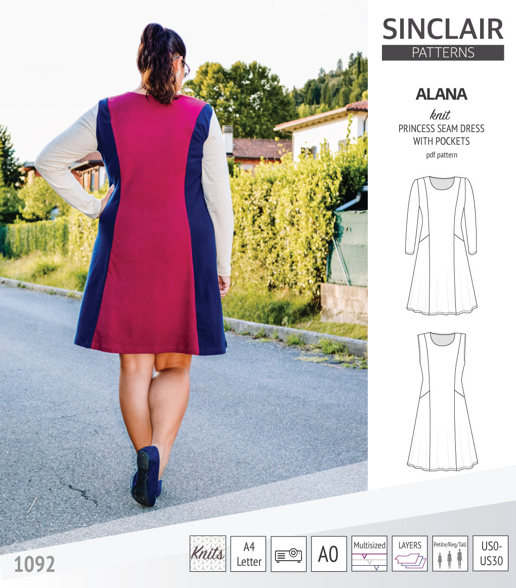 Alana Pattern Alana princess seam knit dress with pockets pdf sewing pattern (PDF ...