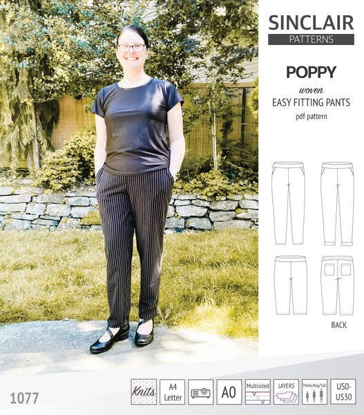 Poppy easy fitting pants with pockets for woven fabrics (PDF