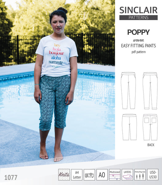 Poppy easy fitting pants with pockets for woven fabrics (PDF sewing pattern)  - Sinclair Patterns