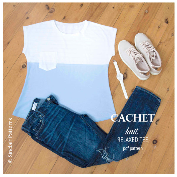 Cachet relaxed cut knit tee color blocked with a pocket (PDF ...