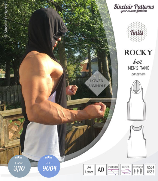 Rocky semi fitted knit tank with optional panels and a hood for men (P -  Sinclair Patterns