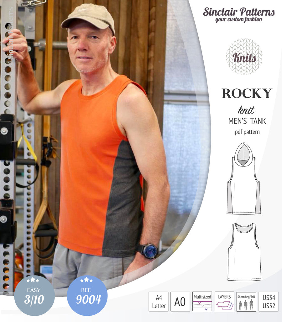 Rocky semi fitted knit tank with optional panels and a hood for men (P ...