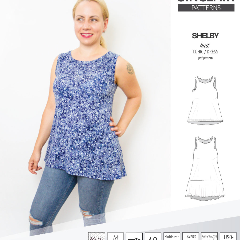 Tank top tunic for knit fabrics pdf sewing pattern by Sinclair Patterns
