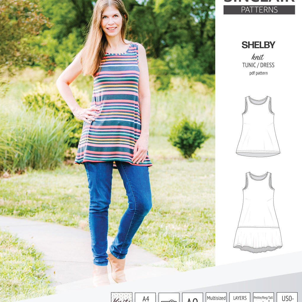 Tank top tunic for knit fabrics pdf sewing pattern by Sinclair Patterns