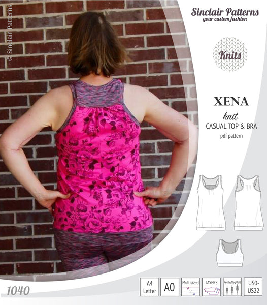 Xena casual racerback tank top with a built-in bra (PDF 