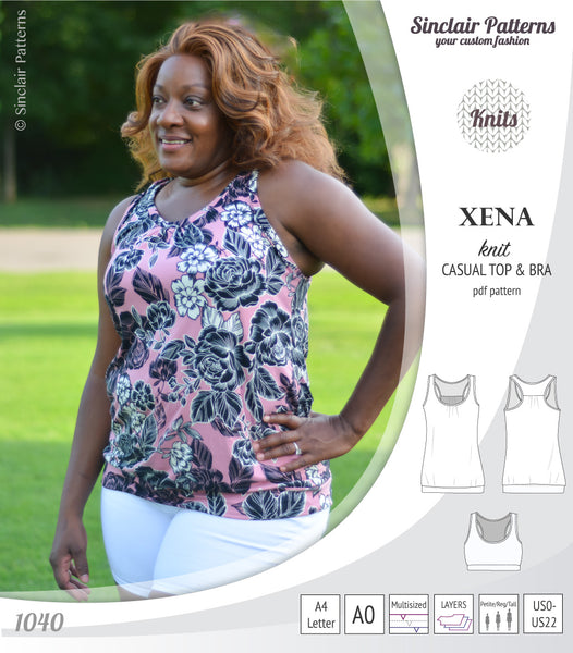 Xena casual racerback tank top with a built-in bra (PDF