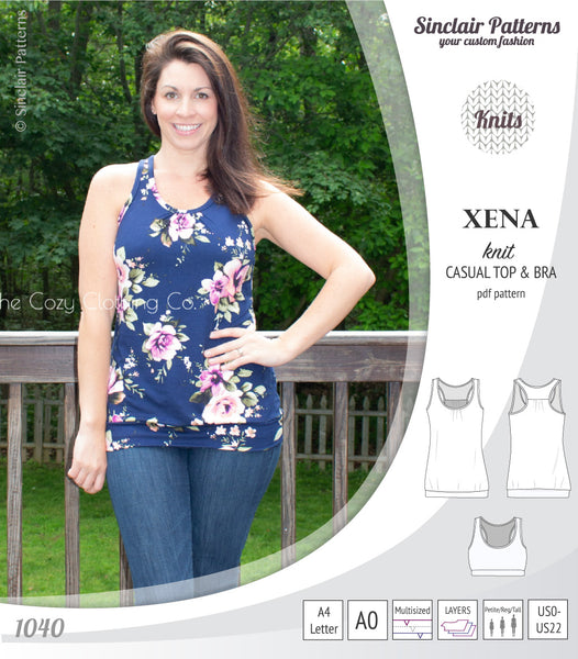 Xena casual racerback tank top with a built-in bra (PDF)