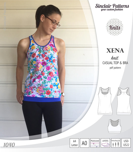 Xena casual racerback tank top with a built-in bra (PDF) - Sinclair 