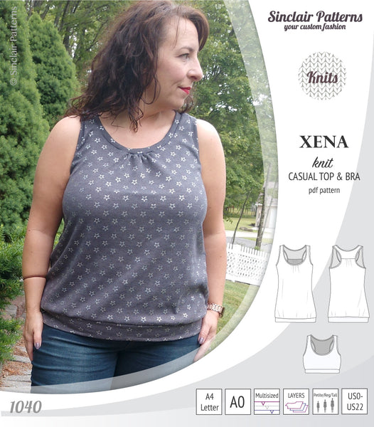 Xena casual racerback tank top with a built-in bra (PDF) - Sinclair Patterns