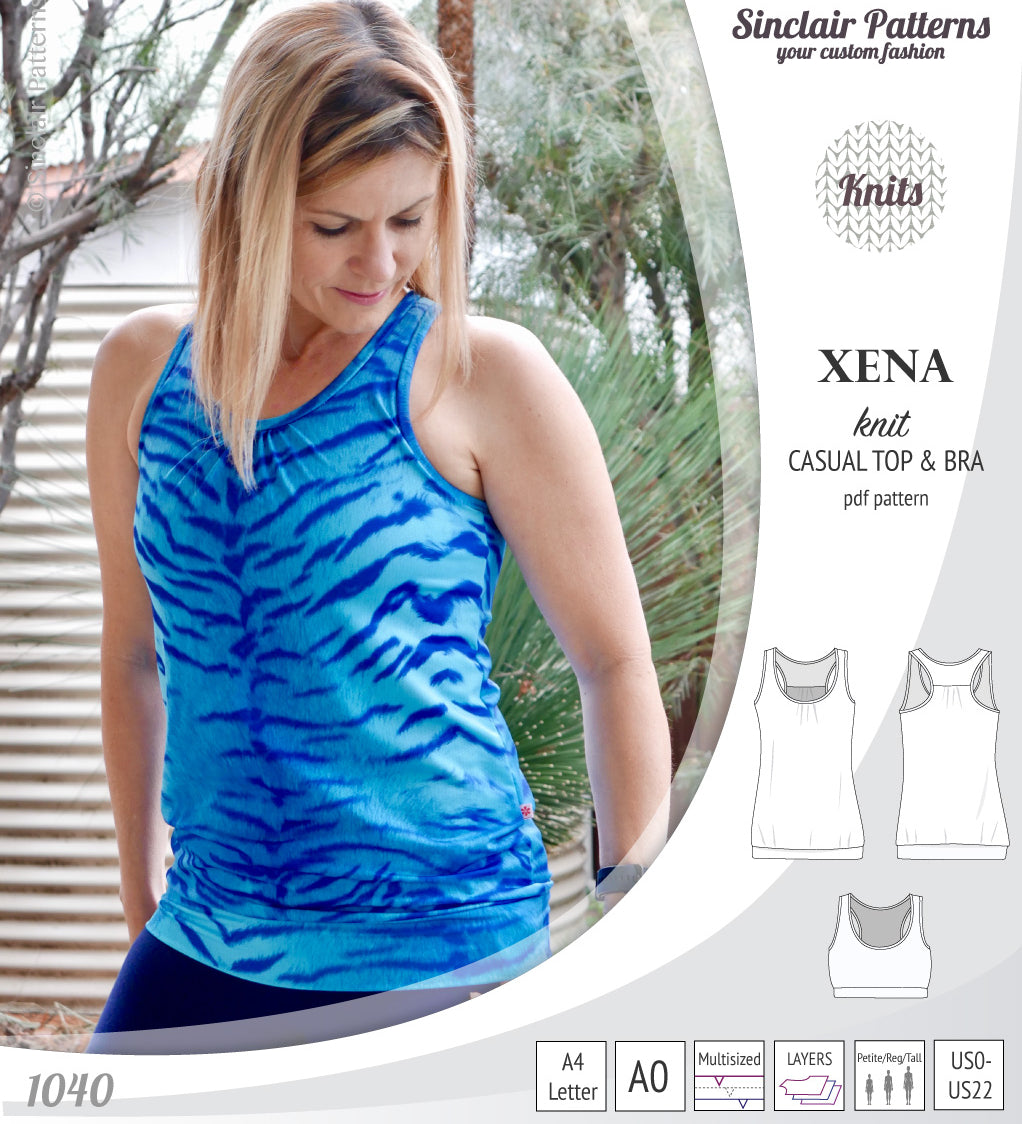 PDF Sewing pattern Sinclair Patterns S1040 Xena casual style racerback tank top and bra