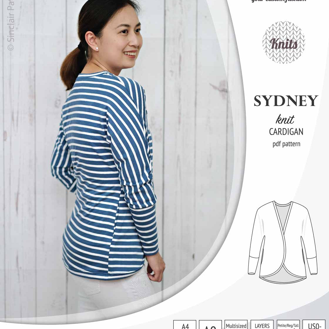 PDF Sewing pattern Sinclair Patterns S1048 Sydney cocoon style knit cardigan with pockets