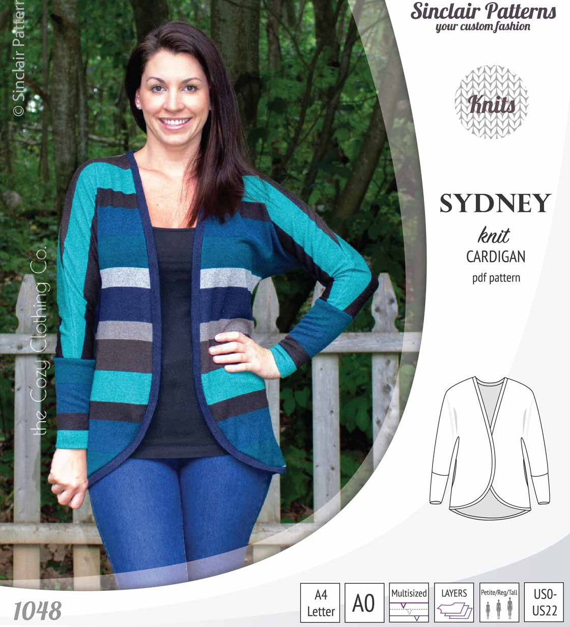 PDF Sewing pattern Sinclair Patterns S1048 Sydney cocoon style knit cardigan with pockets