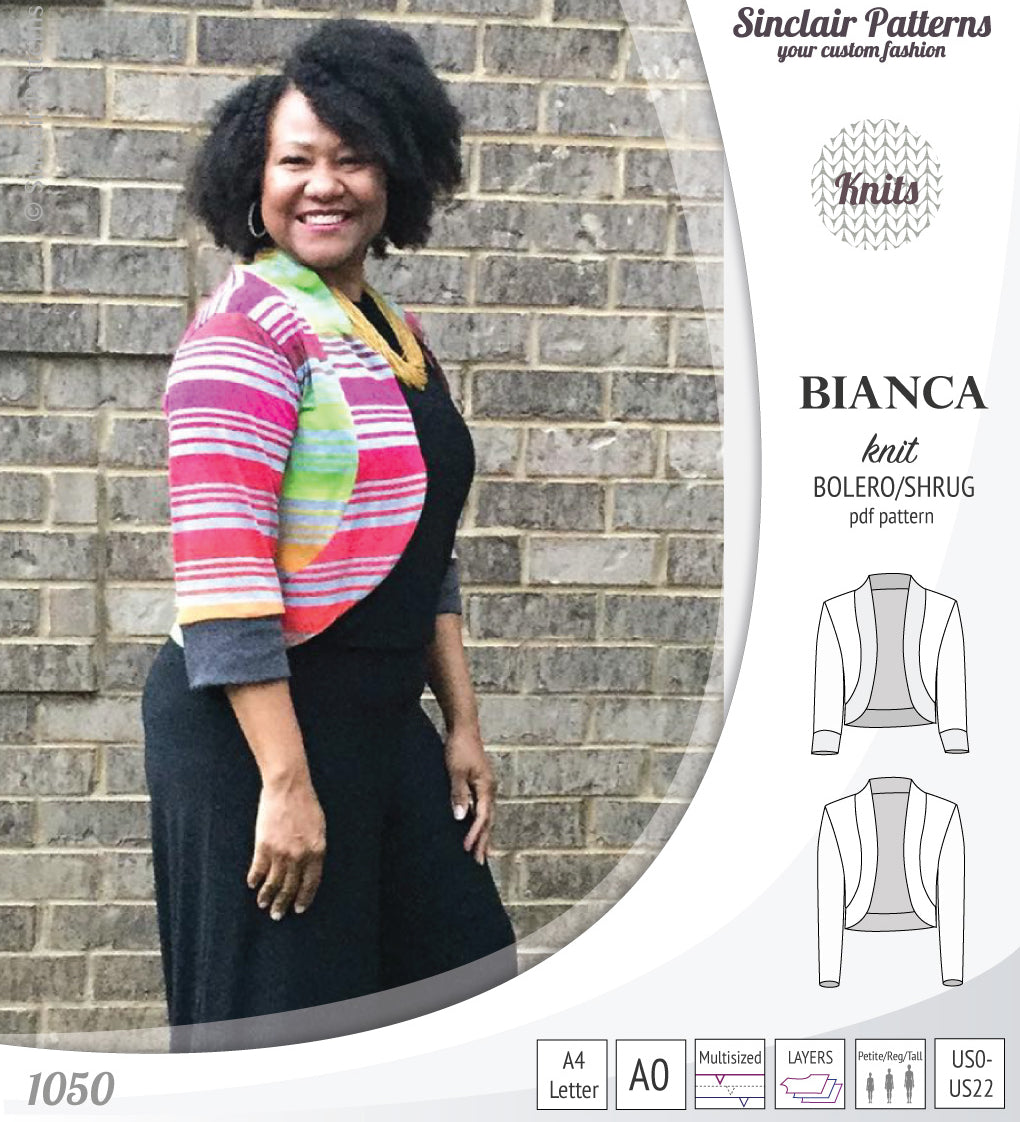 Pdf sewing pattern Bianca knit bolero, shrug, cropped cardigan by Sinclair Patterns