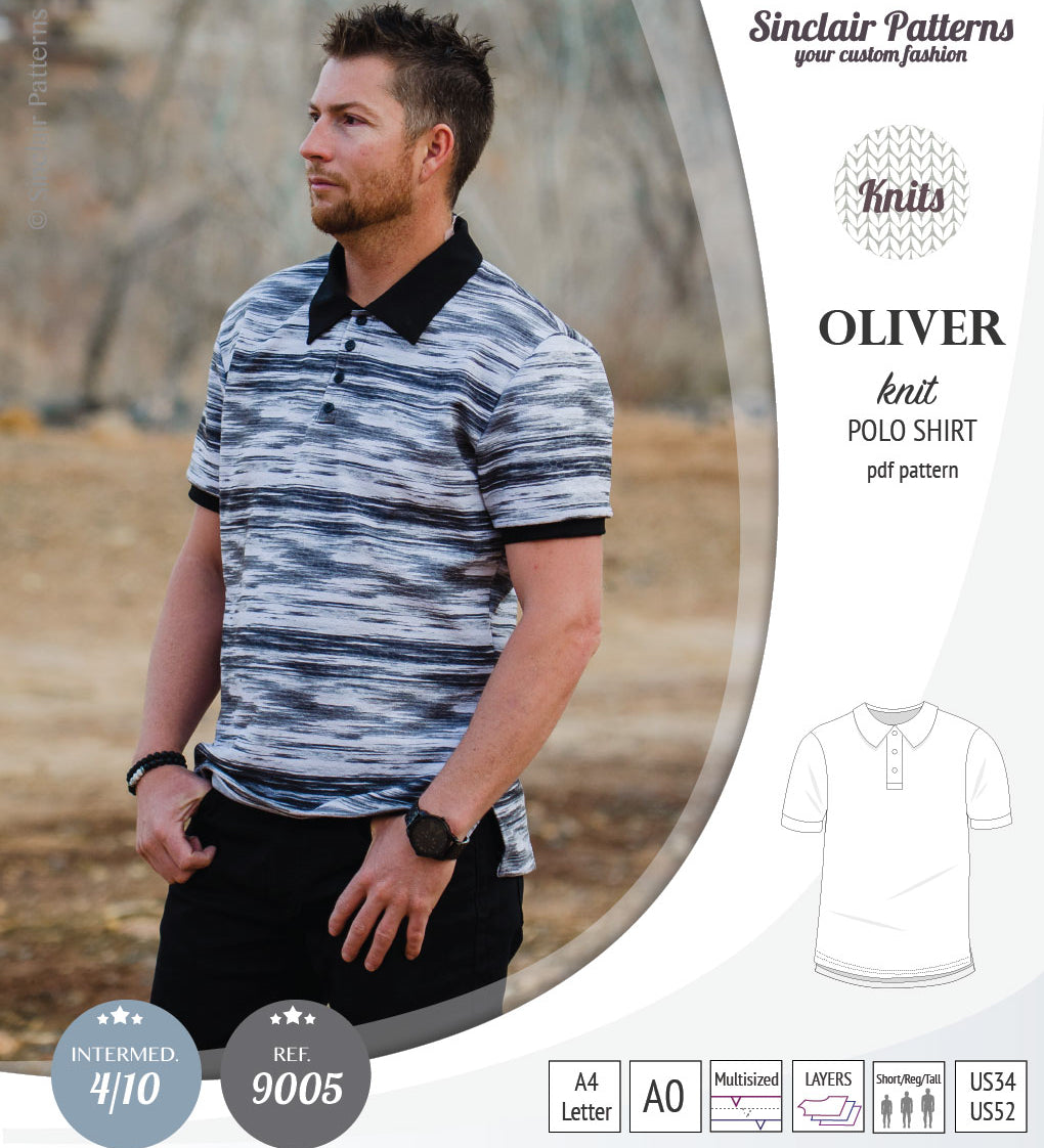 PDF sewing pattern Sinclair Patterns Classic shirt polo for men with collar or the hood