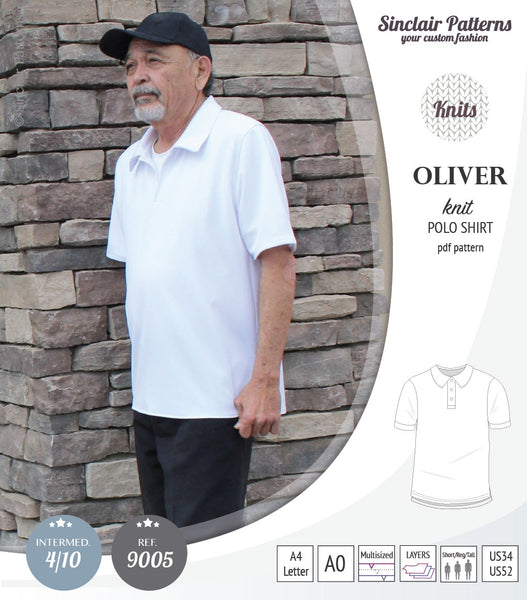 Oliver classic knit polo shirt (PDF) - for Sinclair Patterns men