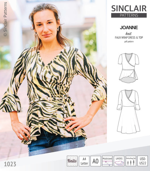 Joanne faux wrap knit dress with flared skirt (PDF) - Sinclair