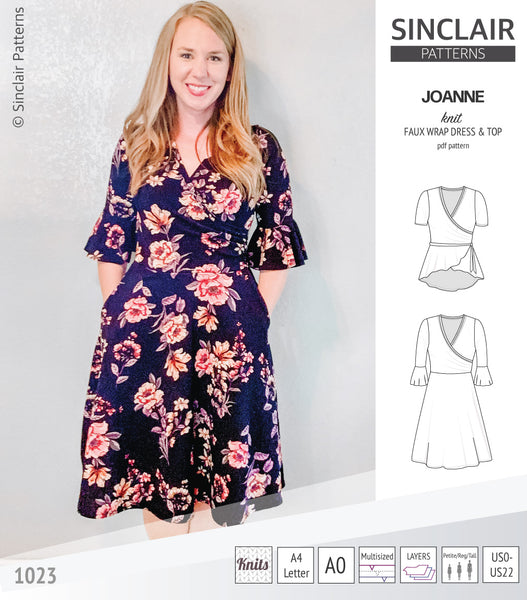 Joanne faux wrap knit dress with flared skirt (PDF) - Sinclair