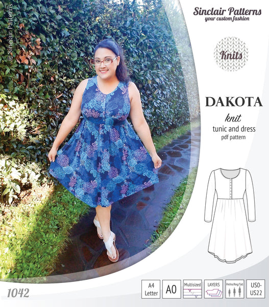 Dakota knit tunic or dress with a peplum and a placket (PDF
