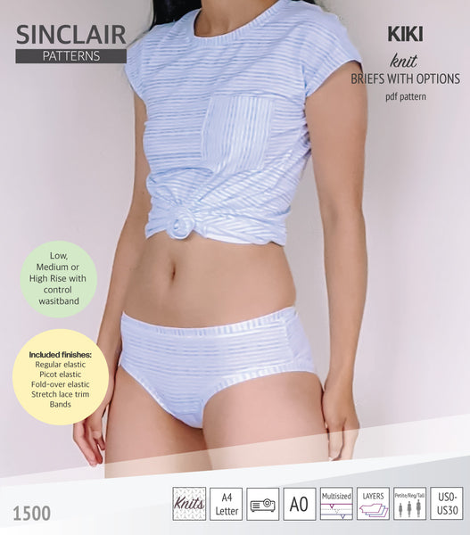 Kiki briefs / knickers / hipsters with low, medium and high rise options pdf  sewing pattern for women (PDF) - Sinclair Patterns