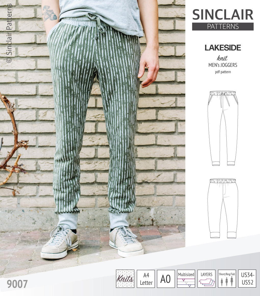 Pdf sewing pattern Lakeside knit joggers for men by Sinclair Patterns