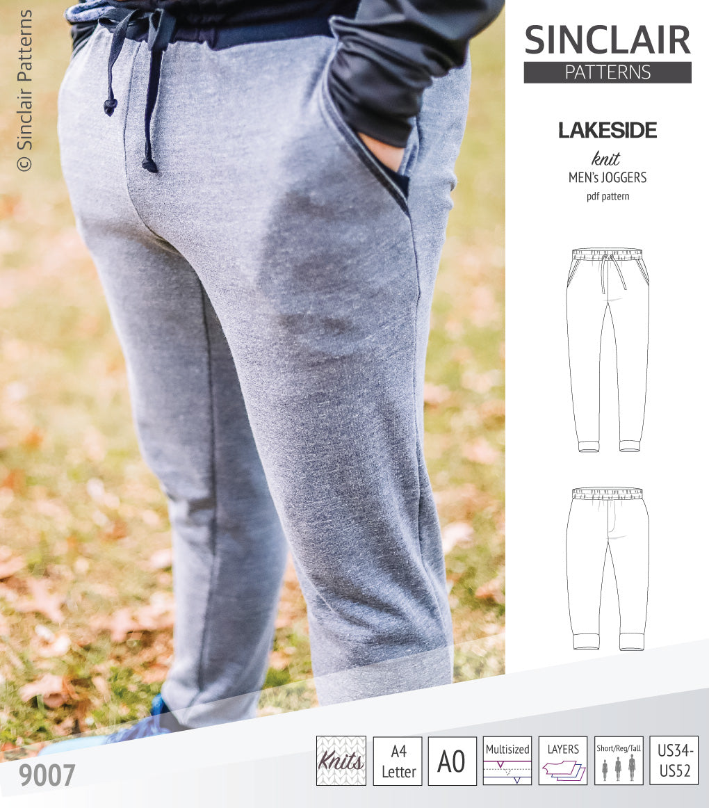 Pdf sewing pattern Lakeside knit joggers for men by Sinclair Patterns
