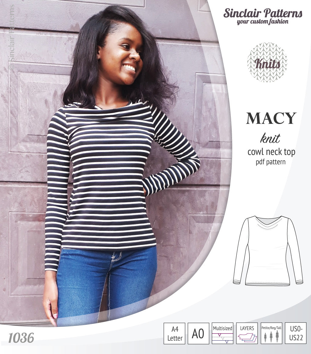 Macy knit semi fitted cowl neck top (PDF)