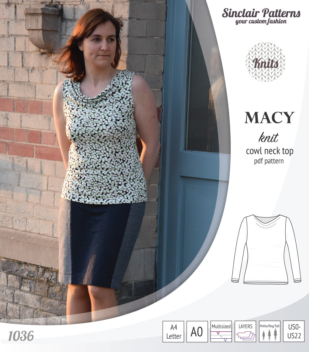 Pdf sewing pattern Macy cowl neck top by Sinclair Patterns