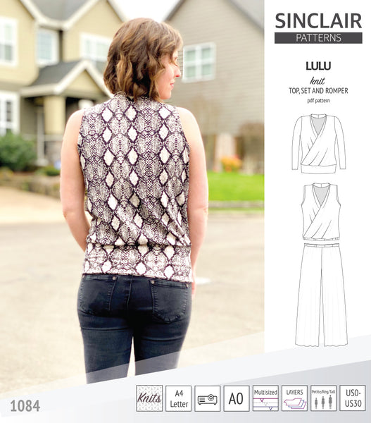 Lulu faux wrap knit top, set and romper (PDF) - Sinclair Patterns