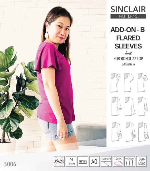 Flared Sleeves Crop Top PDF Sewing Pattern (A4, US Letter, A0) (EU 34 - 50,  US 4-20, UK 6-22)