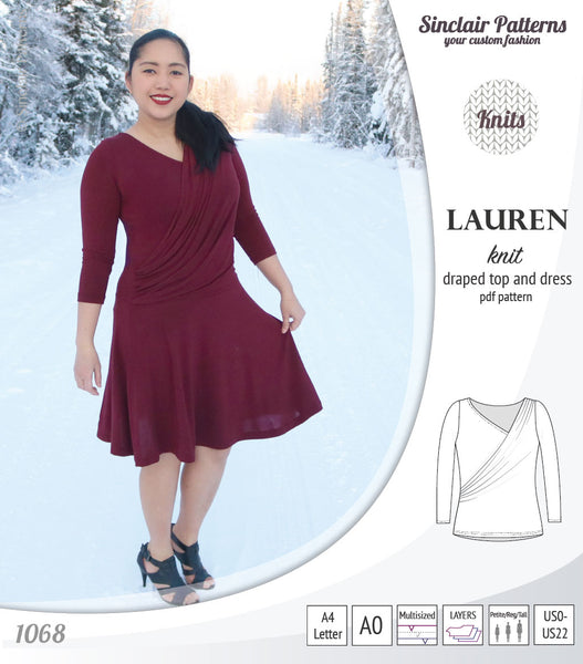 Lauren knit top and dress with front draped accent (PDF