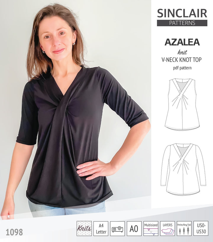 Azalea v-neck knot top for knit fabrics pdf sewing pattern – Sinclair ...