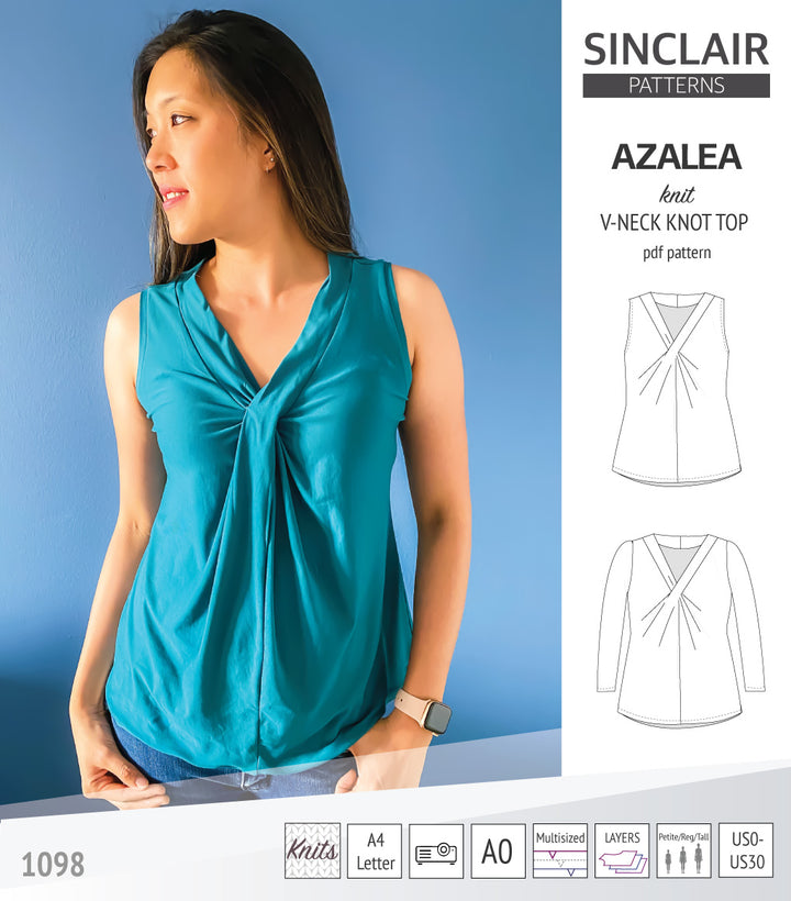 Azalea v-neck knot top for knit fabrics pdf sewing pattern – Sinclair ...