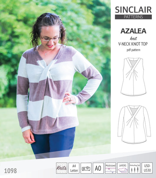 Azalea v-neck knot top for knit fabrics pdf sewing pattern