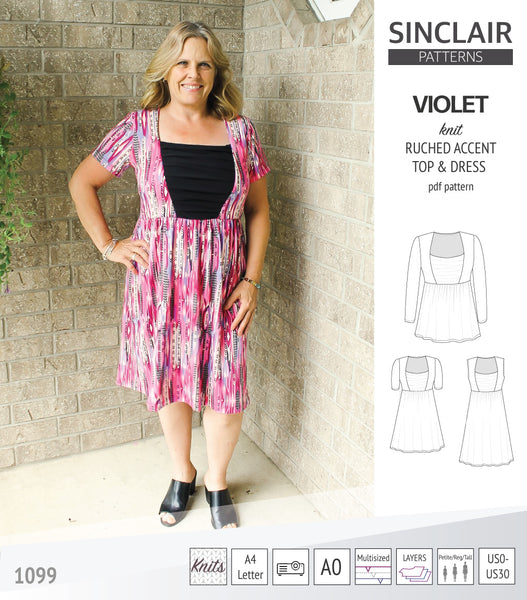 Violet ruched accent top, tunic and dress for knit fabrics pdf