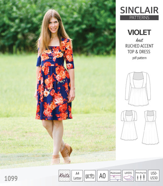 Violet ruched accent top, tunic and dress for knit fabrics pdf