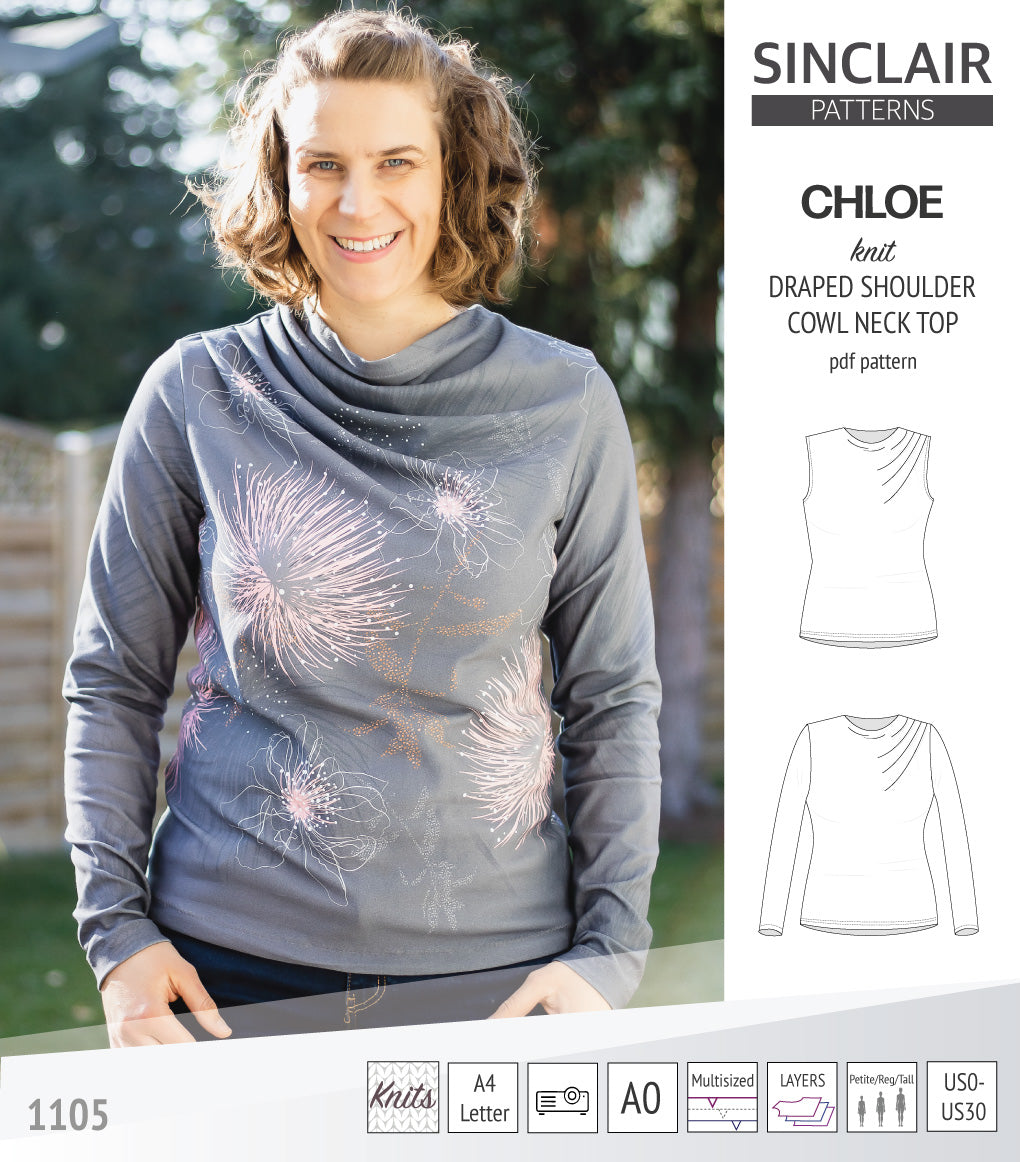 Pattern When High Chloe draped shoulder top with a high cowl neck (PDF) – Sinclair Patterns