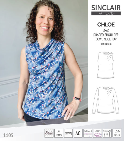 Chloe draped shoulder top with a high cowl neck (PDF) - Sinclair Patterns