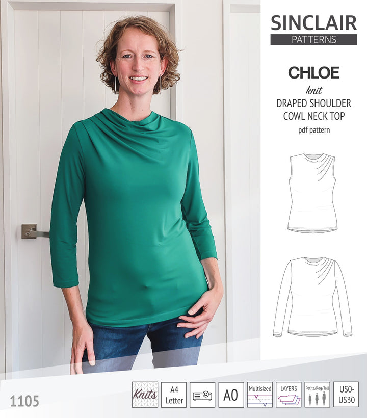 Chloe draped shoulder top with a high cowl neck (PDF) – Sinclair Patterns
