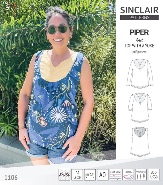 Piper knit top with a woven yoke (pdf) - Sinclair Patterns