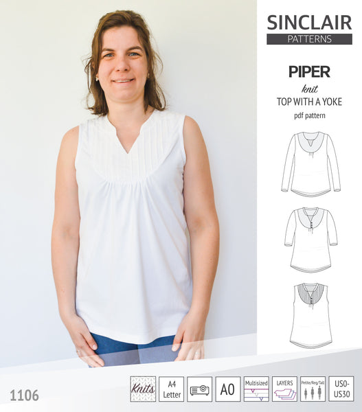 Piper knit top with a woven yoke (pdf) - Sinclair Patterns