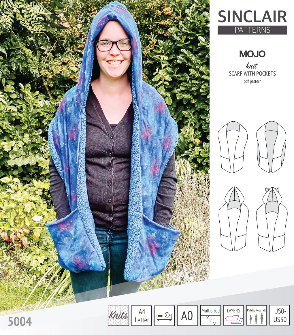 Mojo knit/woven scarf with a hood, a cape, pockets and ears (PDF ...