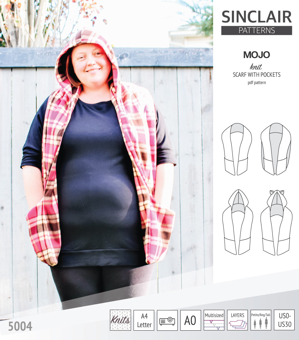 Mojo knit/woven scarf with a hood, a cape, pockets and ears (PDF ...