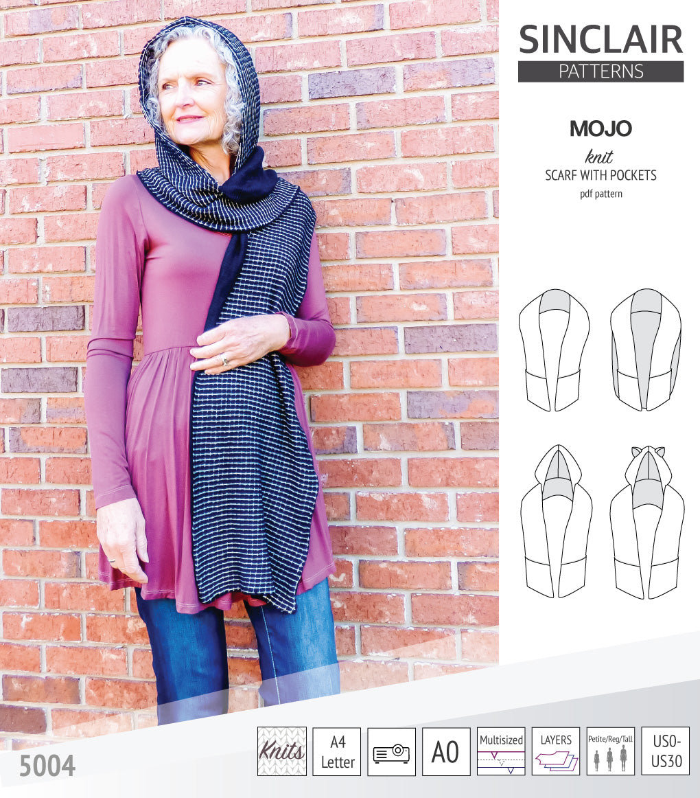 Mojo knit/woven scarf with a hood, a cape, pockets and ears (PDF ...