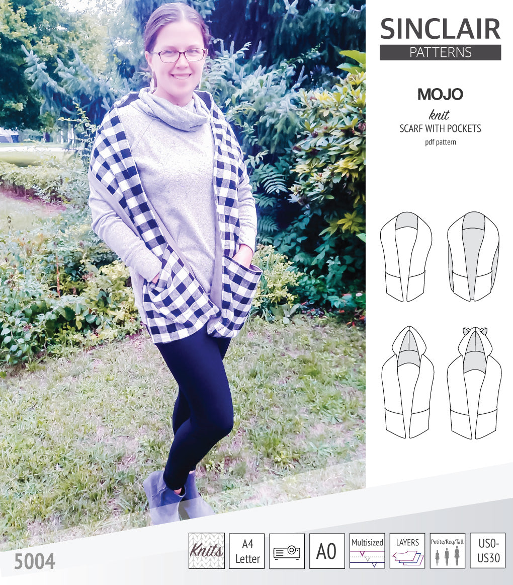 Mojo knit/woven scarf with a hood, a cape, pockets and ears (PDF ...