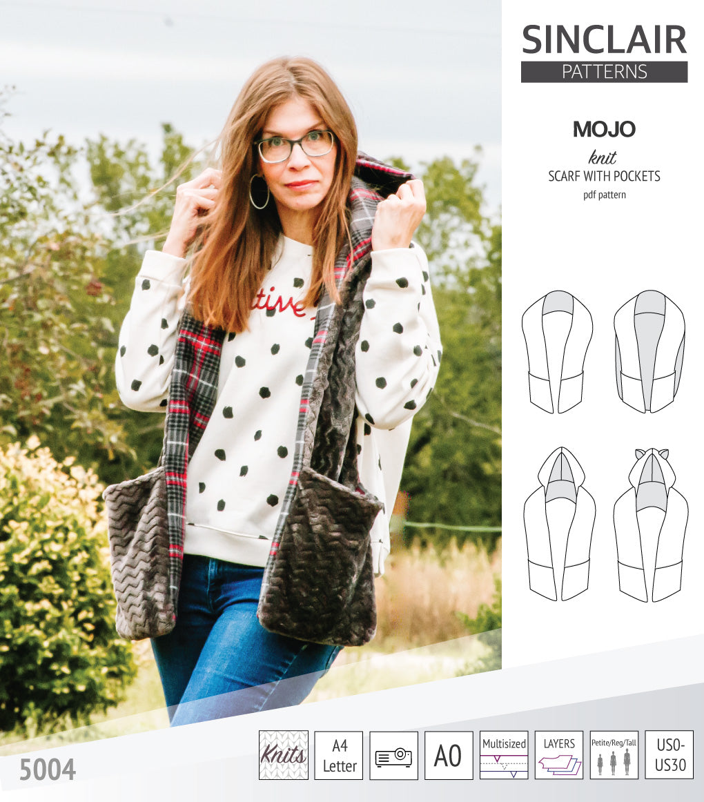 Mojo knit/woven scarf with a hood, a cape, pockets and ears (PDF ...