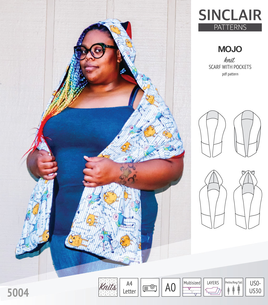 Mojo knit/woven scarf with a hood, a cape, pockets and ears (PDF ...