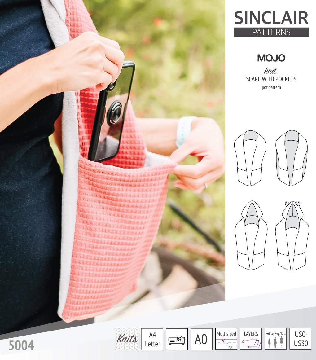 Mojo knit/woven scarf with a hood, a cape, pockets and ears (PDF ...