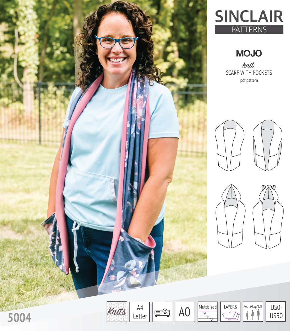 Mojo knit/woven scarf with a hood, a cape, pockets and ears (PDF ...