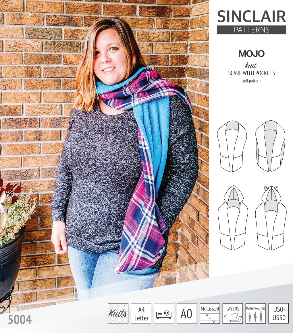 Mojo knit/woven scarf with a hood, a cape, pockets and ears (PDF ...